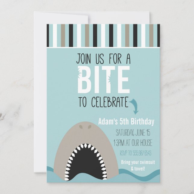 Requin et rayures Invitation d'anniversaire (Devant)