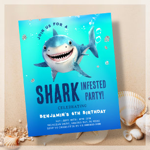 Requin sous la mer Anniversaire Budget Invitation