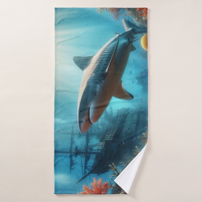 Requin tigre côtier/nautique et récif corallien (Serviette de bain)