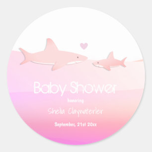 Requins mignons et rose océan   Sticker Baby showe