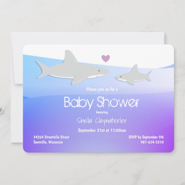 Requins mignons Océan violet | Invitation Baby sho (Devant)