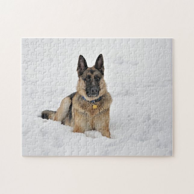 Rescue German Shepherd in Snow Jigsaw Puzzle (Horizontal)