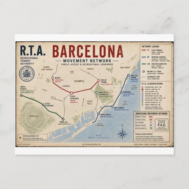 Réseau de mouvement de Barcelone Carte postale | R (Devant)