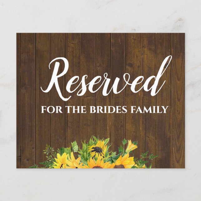 Réservé pour Brides Family Rustic Mariage Sign (Devant)