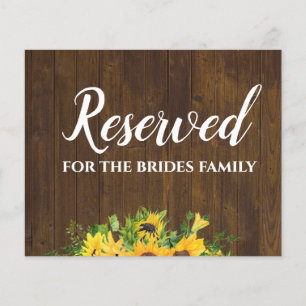 Réservé pour Brides Family Rustic Mariage Sign