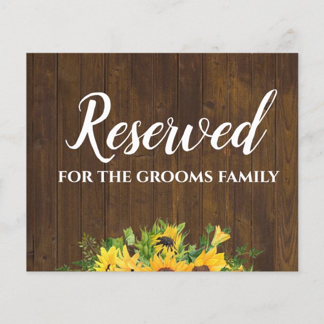 Réservé pour Grooms Family Rustic Mariage Sign (Devant)