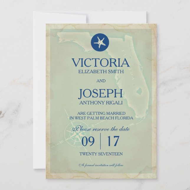 Réservez la date - Carte ancienne de Floride (Devant)