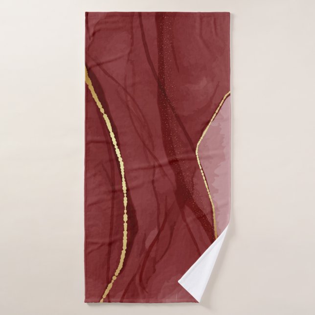 Resin art, dark red marsala abstract background. E (Serviette de bain)