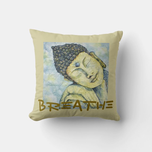 Respirez le coussin d'art d'aquarelle de Bouddha (Recto)