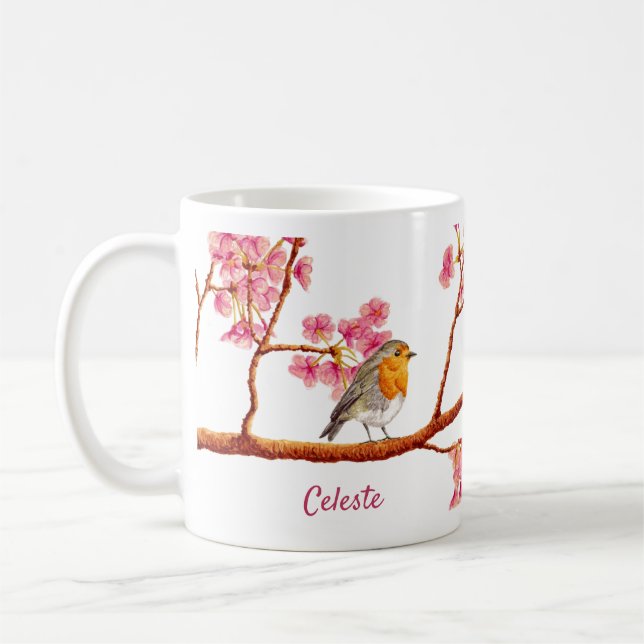 Ressort Robin Oiseau Cerisier Fleur de café Mug (Gauche)