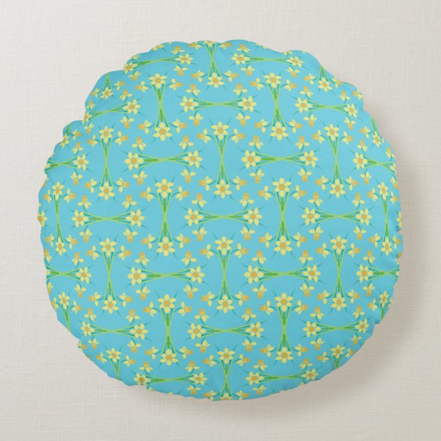 Ressort Sunshine Daffodiques Sky Blue Coussin rond (Devant)