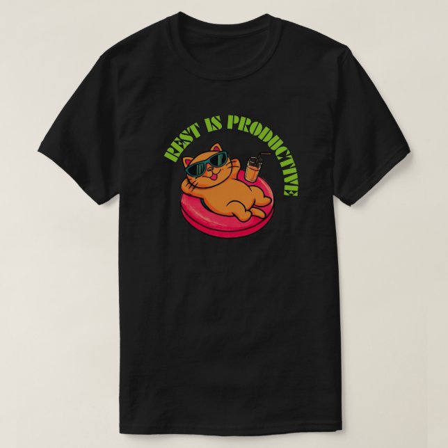 Rest Is Productive Cat T-Shirt with Fun Self Care  (Design devant)