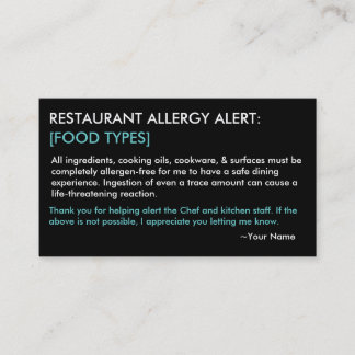 Restaurant d'allergie personnalisé et carte ICE -