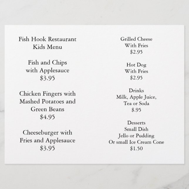 Restaurant Fournitures Menu Enfants Coloriage Pack (Devant)