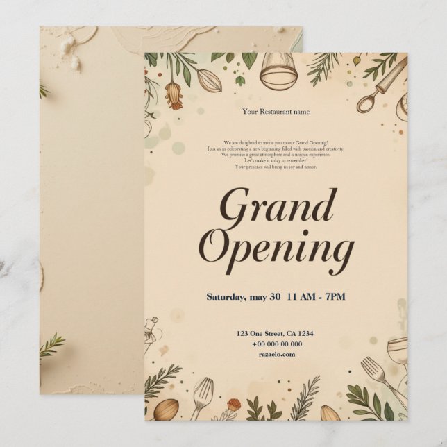 Restaurant Grand Ouverture Invitation (Devant / Derrière)