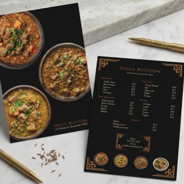 Restaurant Indien Élégant Menu Plat Bordure Dorée (Créateur téléchargé)