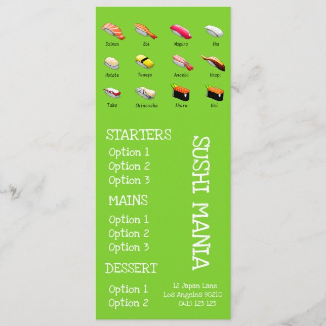 Restaurant japonais Sushi menu de dîner wasabi (Devant)