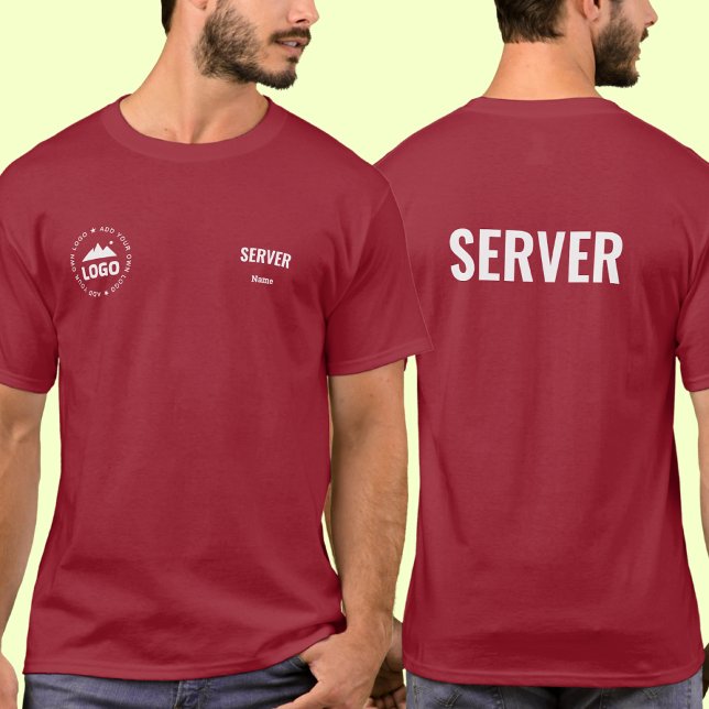Restaurant Server T-Shirt Uniform Custom Name Logo (Créateur téléchargé)