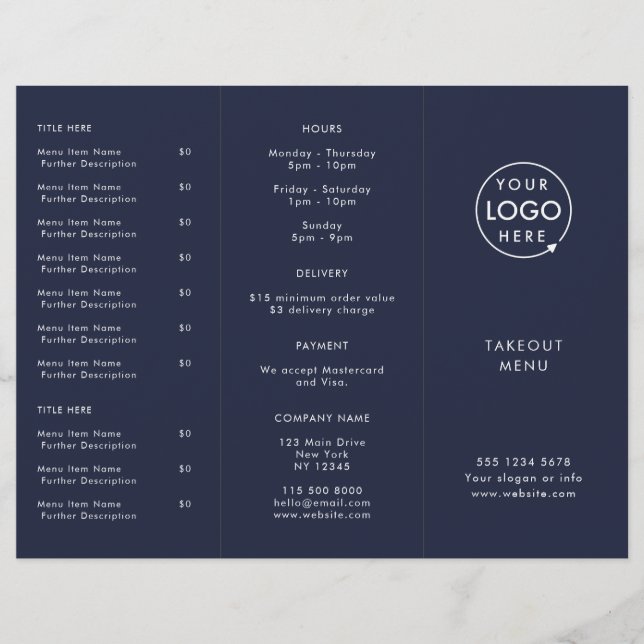 Restaurant Takeout | Menu Reprise du logo bleu mar (Devant)