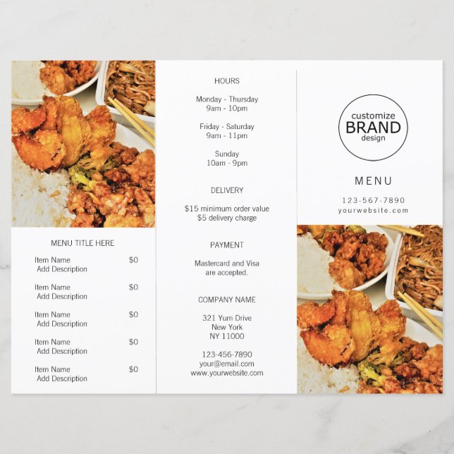 Restaurant Takeout Moderne Logo Photo Tri-fold Men (Devant)