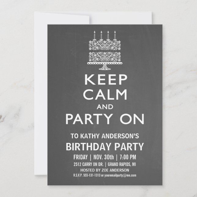 Restez calme et fêtez l'anniversaire Invitation (Devant)