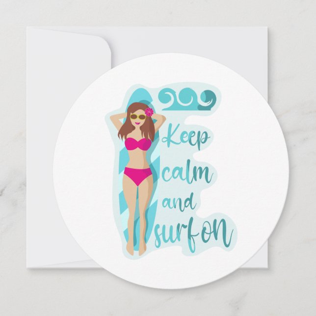 Restez calme et surf sur la brunette fille Carte (Devant)