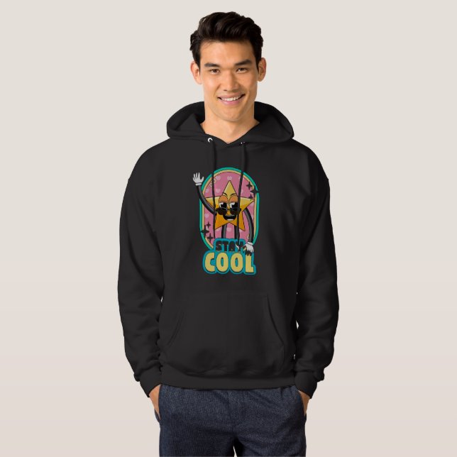 Restez Cool - Sweat à capuche noir étoile vintage  (Devant entier)