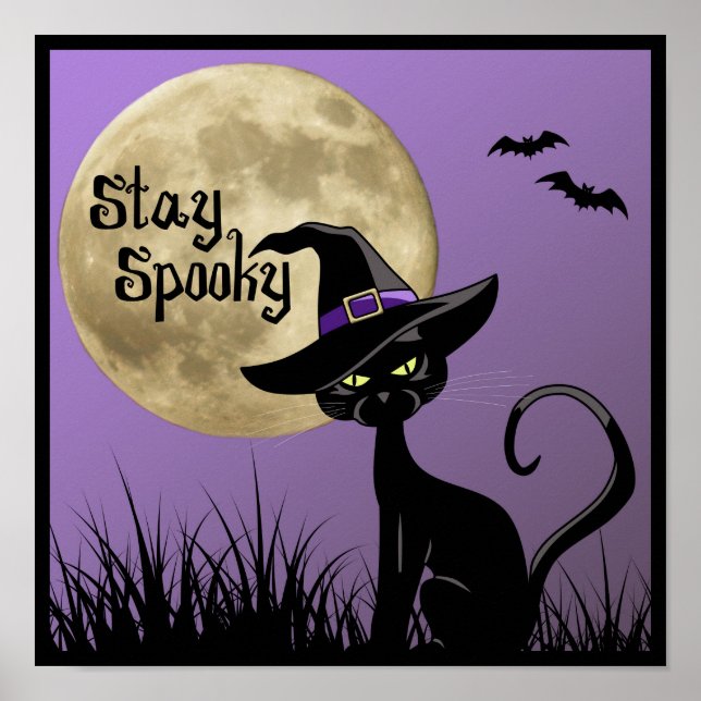 Restez Éffrayant Poster de chat Halloween Witchwee (Devant)