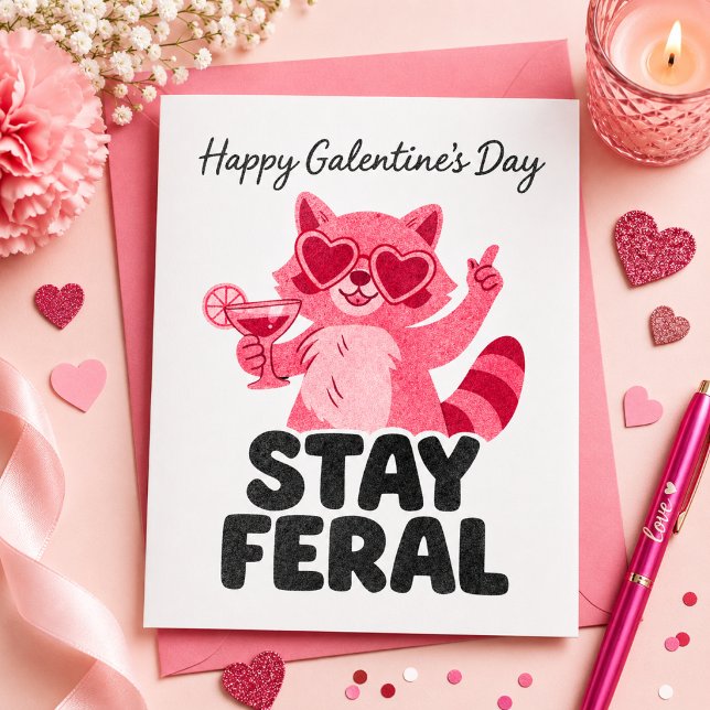 Restez Féroces Carte de Galentines Raton Laveur (Happy Galentine's Day – Stay Feral)