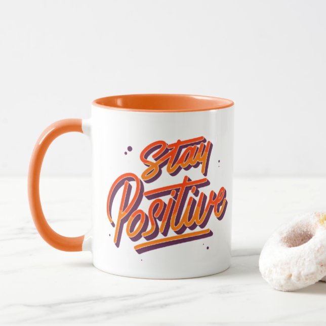 Restez positif - Mug de typographie rétro (Avec donut)