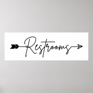 Restrooms direction sign right, party arrow Poster