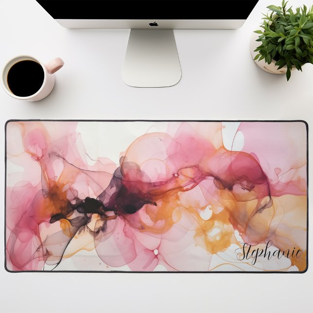 Résumé abstrait à l'encre alcoolique rose et or (Créateur téléchargé)