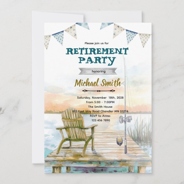 Retirement fishing party invitation (Devant)