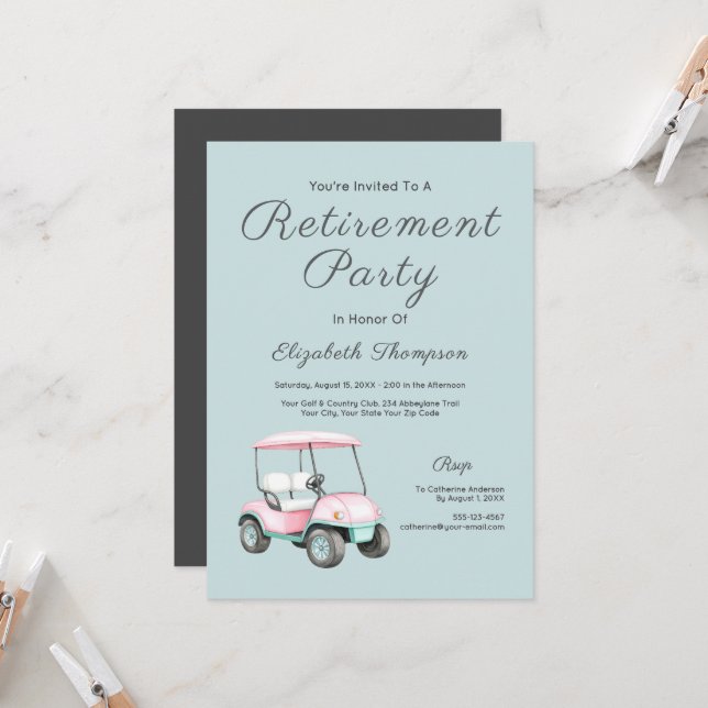 Retirement Party Golf Retro Custom Invitation (Devant/Arrière en situation)