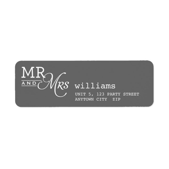RETOUR ADRESSE ÉTIQUETTES m & mme typographie gris (Devant)