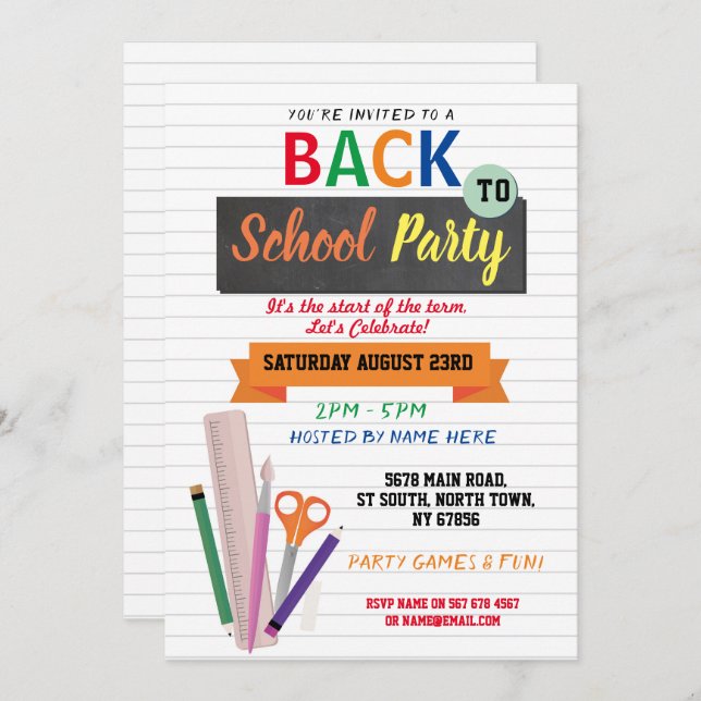 Retour Au Carnet De Fête À L'École Invitation À L' (Devant / Derrière)