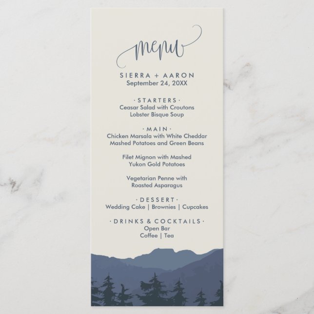 Retraite à la carte menu du dîner des montagnes (Devant)