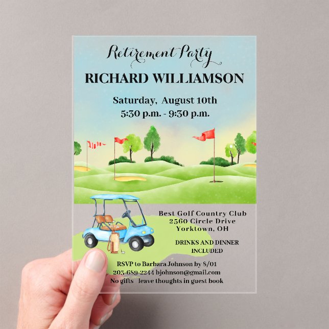 Retraite Party Golf Party Invitation acrylique (In situ (ordinateur de poche))