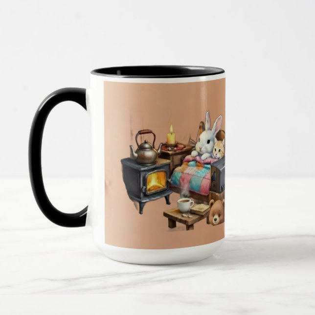 "Retraite Rustique : Tasse à café décorée d'animau (Gauche)