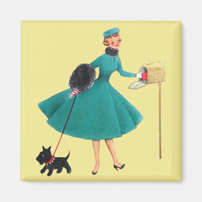 Retro 1950s Femme Scottie Cartes de Noël Magnet (Devant)