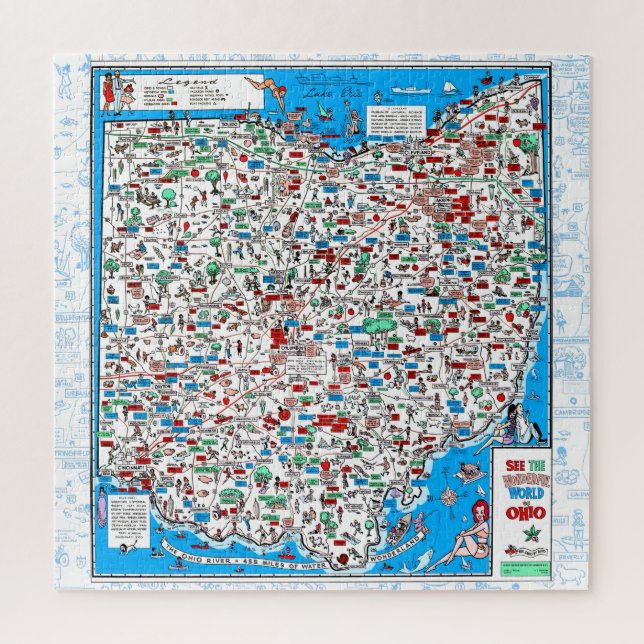 Retro 1966, carte de l'Ohio puzzle 20" x 20" 676 p (Vertical)