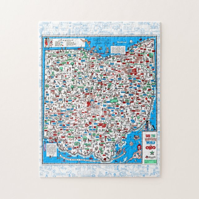 Retro 1966, carte de l'Ohio puzzle puzzle 11" x 14 (Vertical)