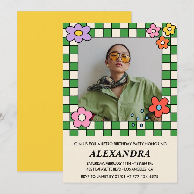 Retro 29e anniversaire invitations Fleurs Super (Devant / Derrière)