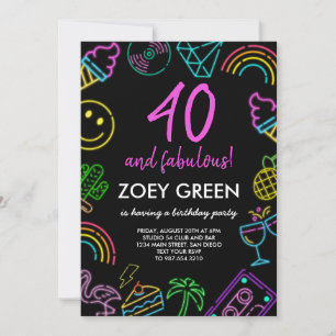 Retro 40 et Fabulous Custom Birthday Invitation