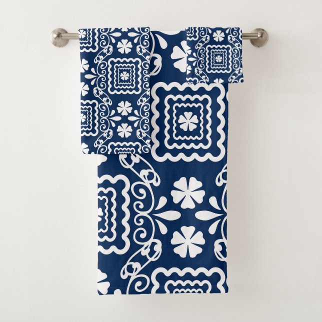 rétro 60 blanc bleu motif floral (En situation)