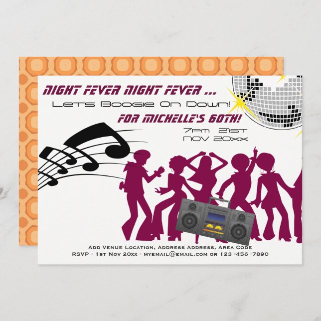 RETRO 60e anniversaire Invitation Boogie Night Fev (Devant / Derrière)