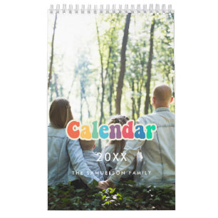 Retro 60s Hippie script calendrier famille 2026