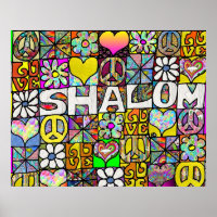 Retro 60s Psychedelic Shalom LOVE Imprimer Poster