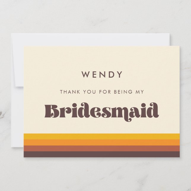 Retro 60s Vintage Bridesmaid Carte de remerciement (Devant)