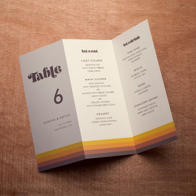 Retro 60s Vintage Menu & Numéro de table Triple (Créateur téléchargé)